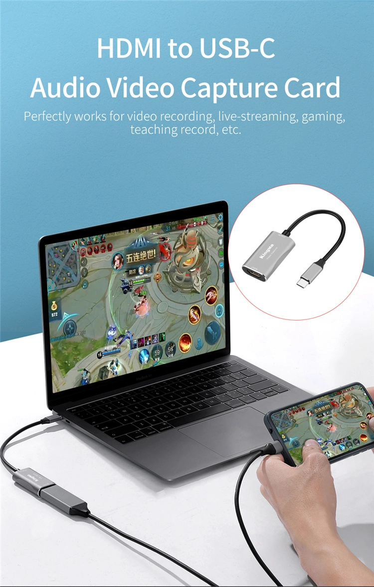 Kingma Compact USB-C Audio Video Capture Card for Video Recording Live- Streaming Gaming Teaching Record