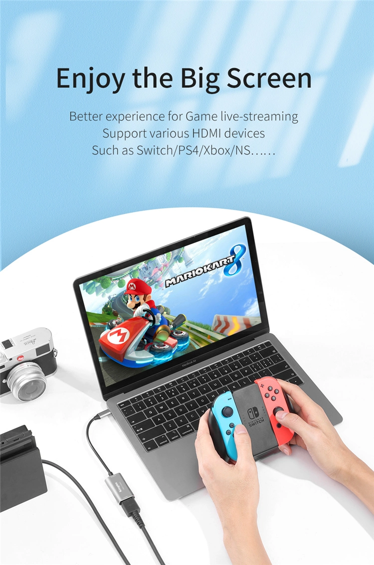 Kingma HDMI to USB-C Audio Video Capture Card for Video Recording Live-Streaming Gaming Teaching Record